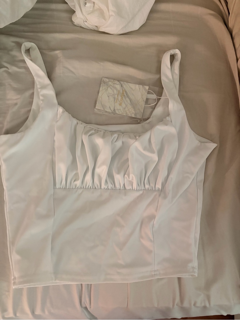 Women's White Ruched Square Neck Tank Top